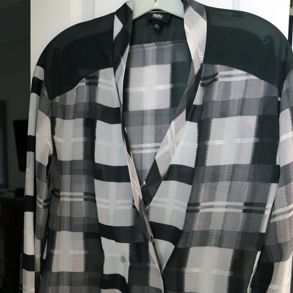 Black Plaid sheer blouse size medium